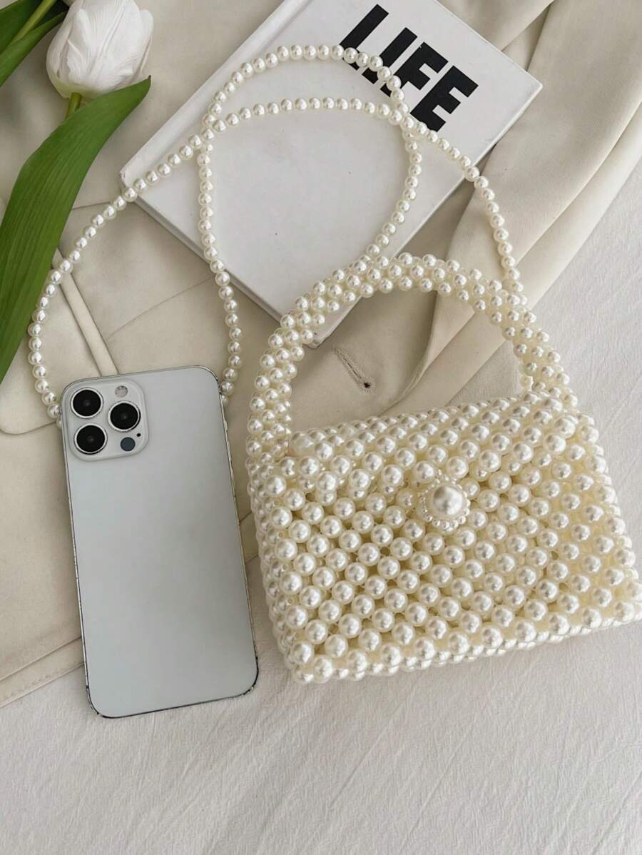 1pc Beaded Handbag, Fashion Pearl Small Shoulder Bag, Spring/Summer