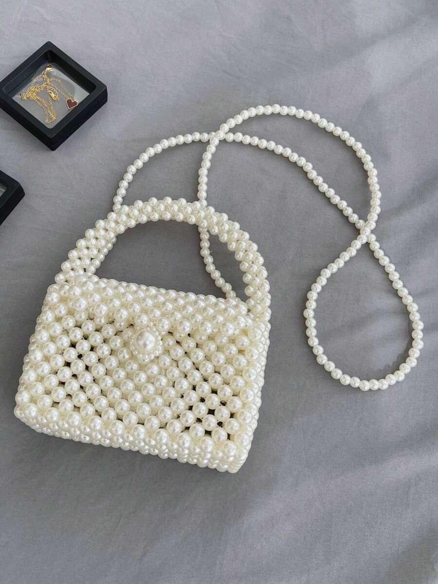 1pc Beaded Handbag, Fashion Pearl Small Shoulder Bag, Spring/Summer
