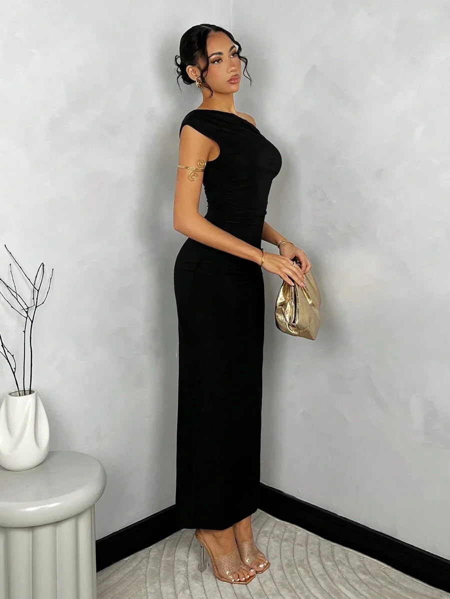 SHEIN BAE Women Summer Asymmetric Ruched Tight Fit Printed Dress/Beach Resort Dress/Long Dress/Summer Women Dresses/Beach Women Dresses/Club Dress/Petite Dress/Graduation Outfit/Dresses For Women/Summer Dresses For Women/Vestidos Elegantes Para Fiesta/Ele