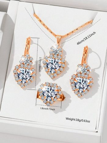 5pcs Women Watch Quartz Watch Set - Shiny Rhinestones, PU Leather,Earrings Rings Necklace Jewelry Set Perfect Gift For Her