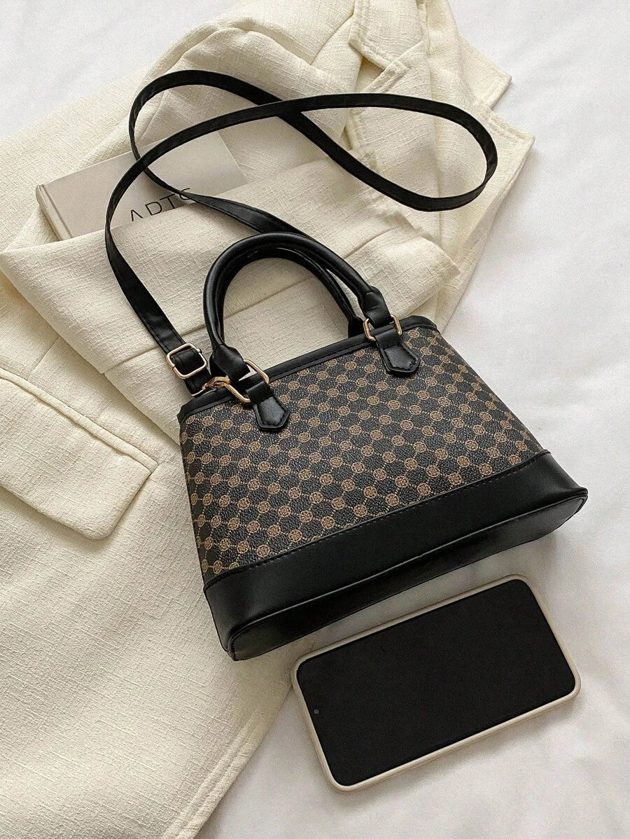 1 Piece Vintage Printed Double Handle Tote Bucket Bag Zipper Opening Shoulder Strap Adjustable Crossbody Bag Suitable For Women's Daily Casual Matching Use