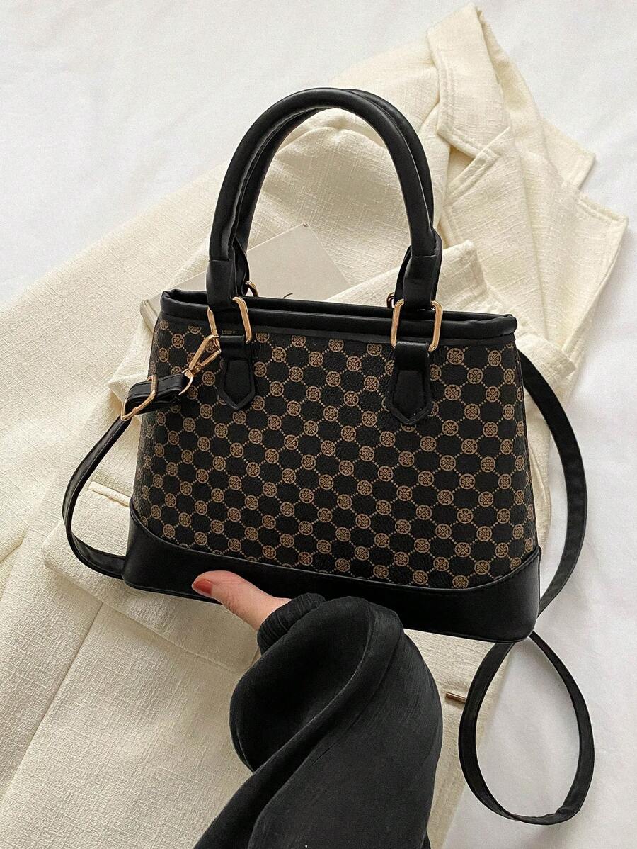 1 Piece Vintage Printed Double Handle Tote Bucket Bag Zipper Opening Shoulder Strap Adjustable Crossbody Bag Suitable For Women's Daily Casual Matching Use