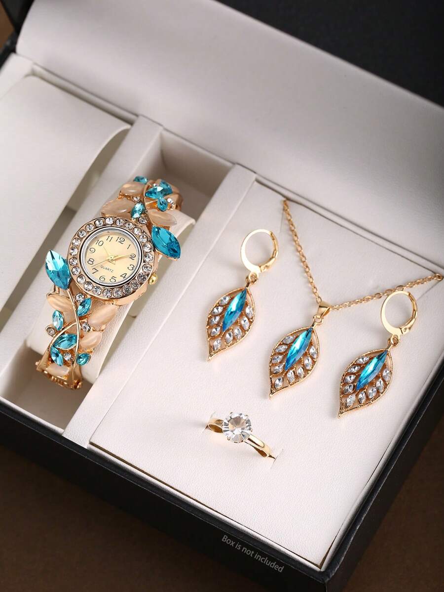 Fashion Watch For Women Personality Watch Strap Women's Quartz Watch Shiny Rhinestone Bracelet Watch + Necklace Rings Earrings As A Gift For Students Returning To School