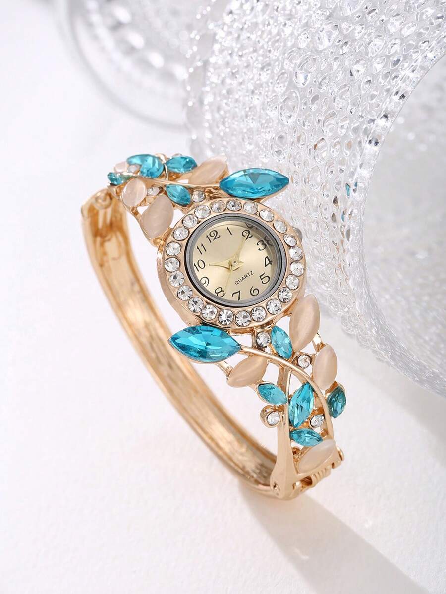 Fashion Watch For Women Personality Watch Strap Women's Quartz Watch Shiny Rhinestone Bracelet Watch + Necklace Rings Earrings As A Gift For Students Returning To School