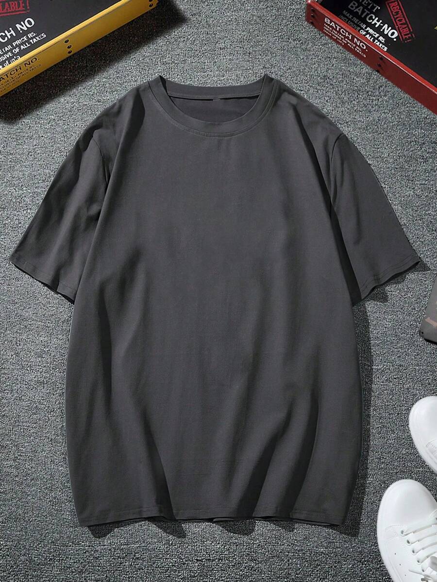 Manfinity Homme Men's Solid Color Round Neck Short Sleeve T-Shirt