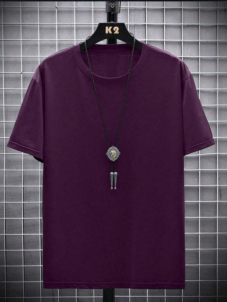 Manfinity Homme Men's Solid Color Round Neck Short Sleeve T-Shirt