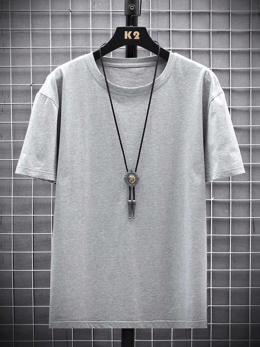 Manfinity Homme Men's Solid Color Round Neck Short Sleeve T-Shirt