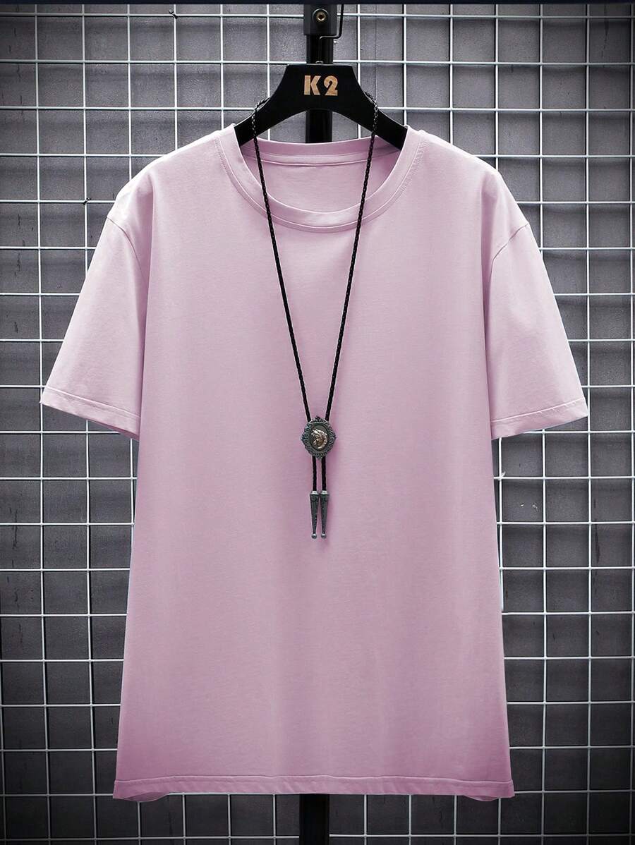 Manfinity Homme Men's Solid Color Round Neck Short Sleeve T-Shirt