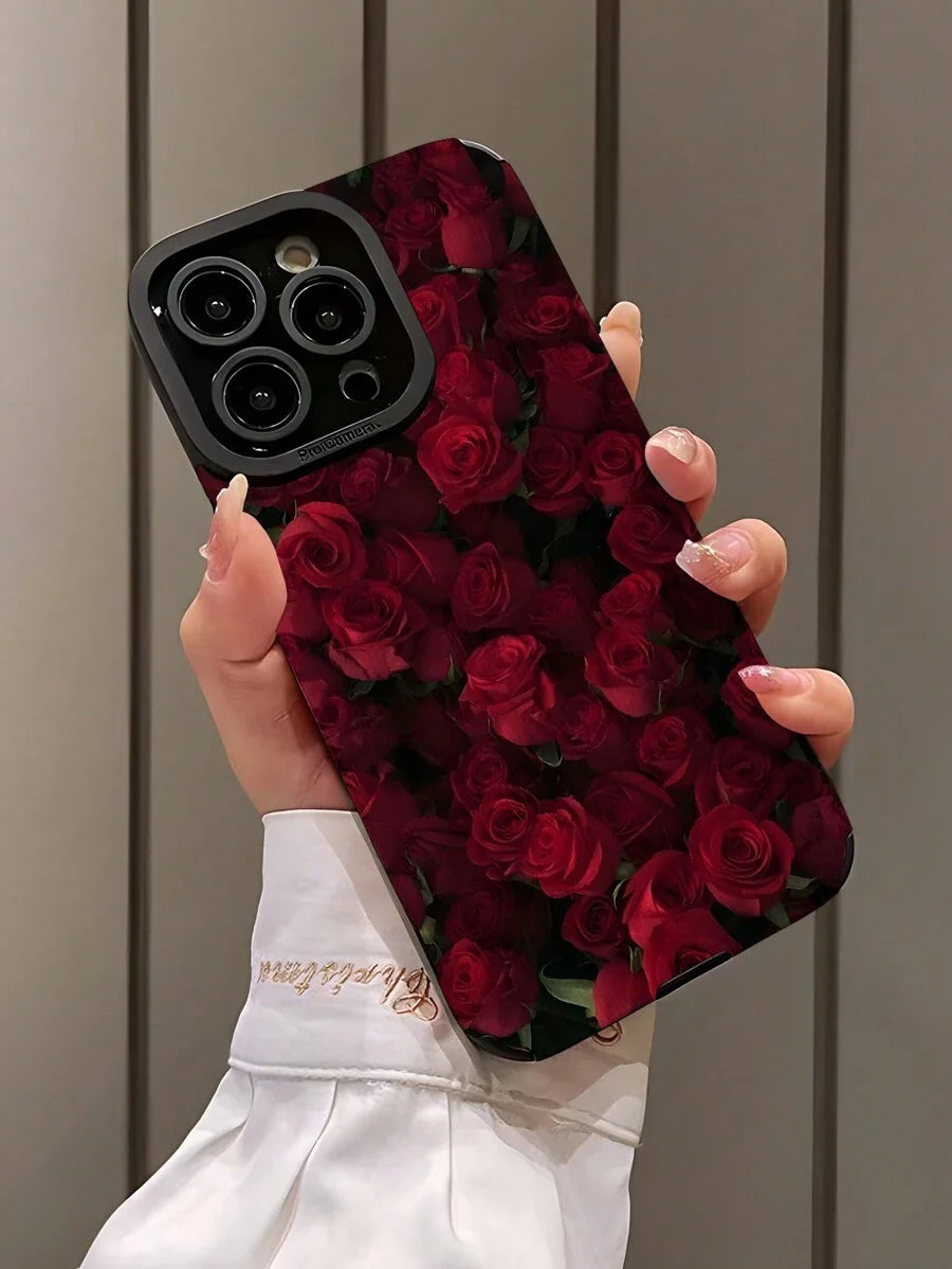 1pc Classic Vintage Delicate Rose Print Matte Anti-Drop TPU Phone Case Compatible With IPhone And Samsung