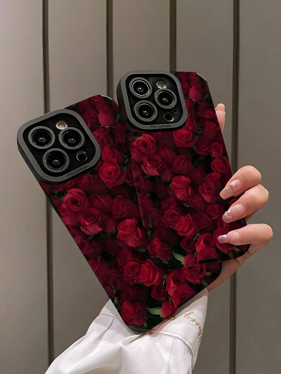 1pc Classic Vintage Delicate Rose Print Matte Anti-Drop TPU Phone Case Compatible With IPhone And Samsung