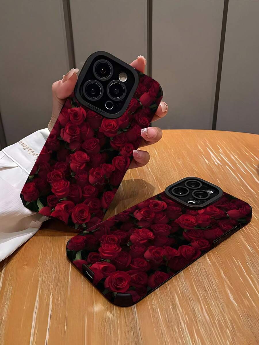 1pc Classic Vintage Delicate Rose Print Matte Anti-Drop TPU Phone Case Compatible With IPhone And Samsung