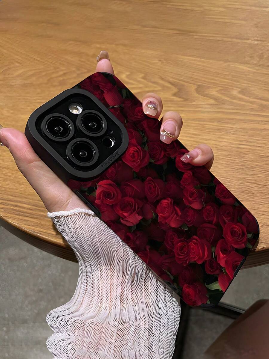 1pc Classic Vintage Delicate Rose Print Matte Anti-Drop TPU Phone Case Compatible With IPhone And Samsung
