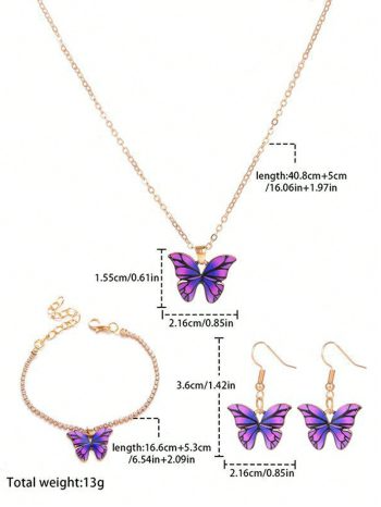 Girls' PU Leather Strap Fashionable Three-Eye Roman Numeral Dial Quartz Watch And Butterfly Jewelry Set 5pcs/Set