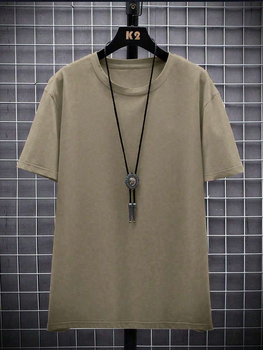 Manfinity Homme Men's Solid Color Round Neck Short Sleeve T-Shirt