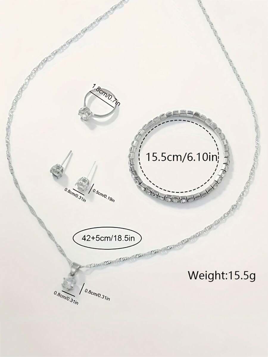1set Women's Fashion Luxury Watch Set With Bangle, Quartz Watch And 5pcs Rhinestone Accessories