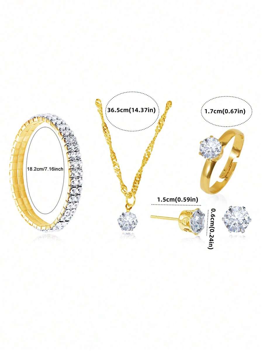 1set Women's Fashion Luxury Watch Set With Bangle, Quartz Watch And 5pcs Rhinestone Accessories