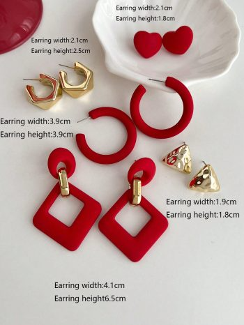 5pcs/Set Fashion Minimalist Heart Shaped Hollow Dangle Earrings Set Valentines,Mom,Mother,Mother's Day,Gift