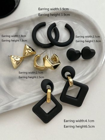 5pcs/Set Fashion Minimalist Heart Shaped Hollow Dangle Earrings Set Valentines,Mom,Mother,Mother's Day,Gift