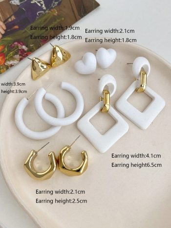 5pcs/Set Fashion Minimalist Heart Shaped Hollow Dangle Earrings Set Valentines,Mom,Mother,Mother's Day,Gift
