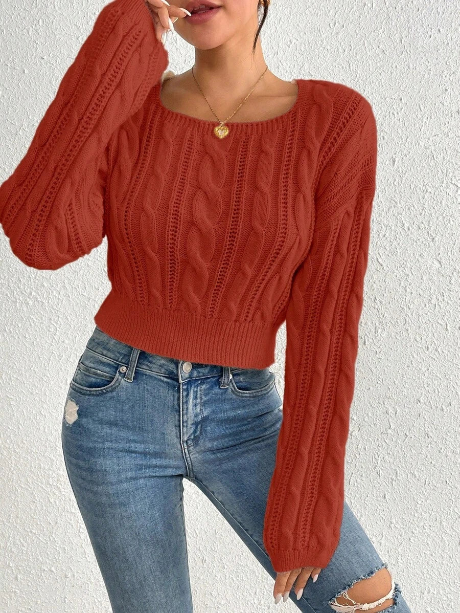 Chiquease Women Solid Color Round Neck Long Sleeve Simple Sweater, Fall Winter Casual Everyday Wear
