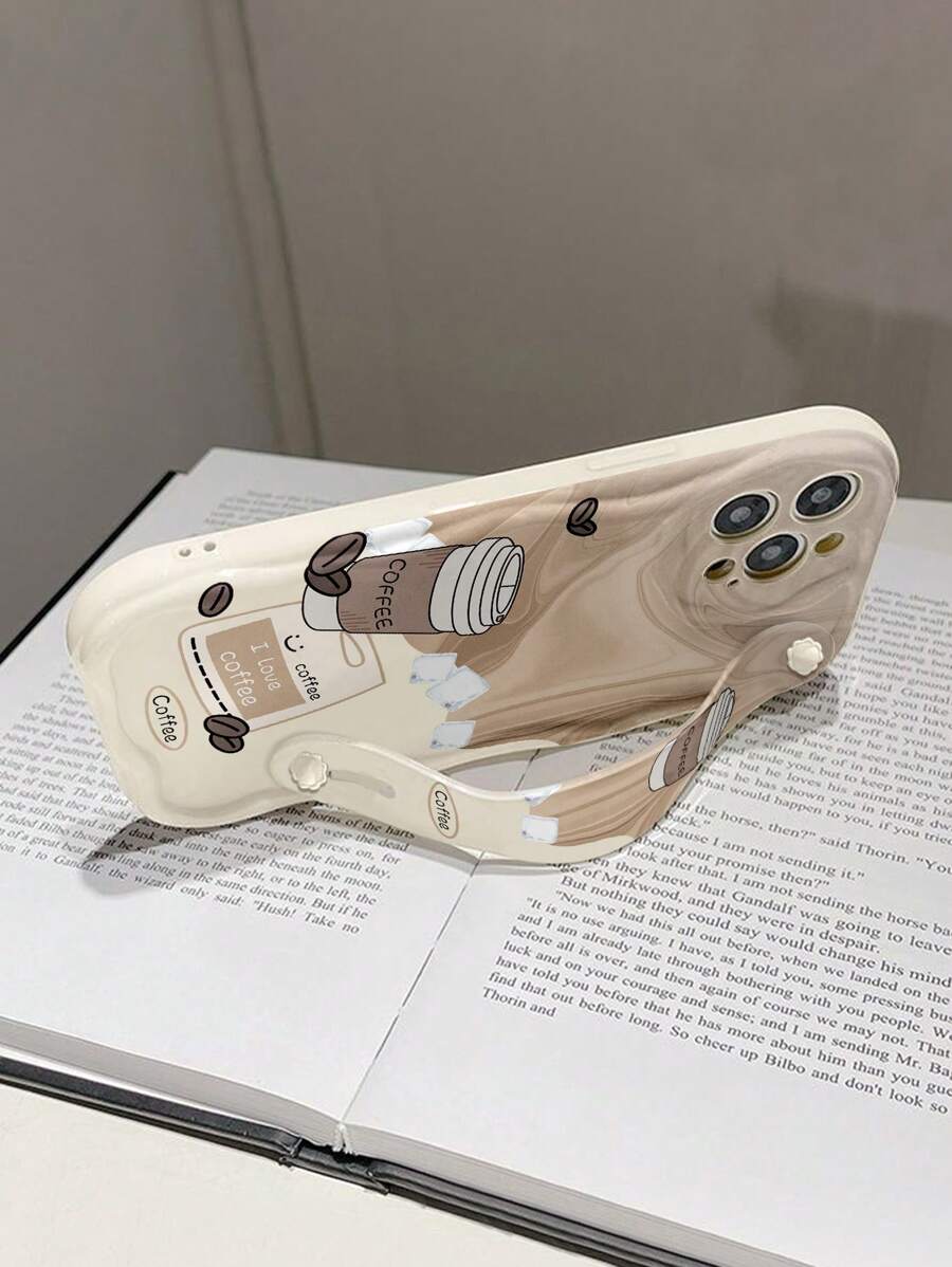 1pc Fashionable Wristlet Strap Smiling Face Thick & Shockproof Protective Phone Case With Stand, Compatible With IPhone & Compatible With Samsung Devices