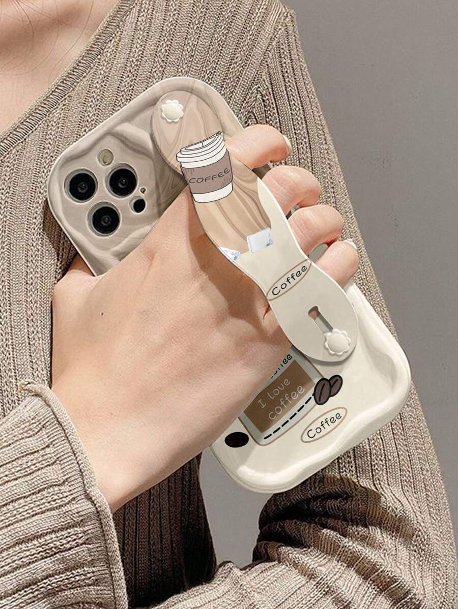 1pc Fashionable Wristlet Strap Smiling Face Thick & Shockproof Protective Phone Case With Stand, Compatible With IPhone & Compatible With Samsung Devices