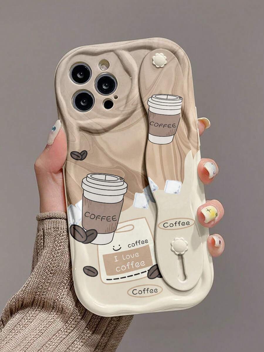 1pc Fashionable Wristlet Strap Smiling Face Thick & Shockproof Protective Phone Case With Stand, Compatible With IPhone & Compatible With Samsung Devices