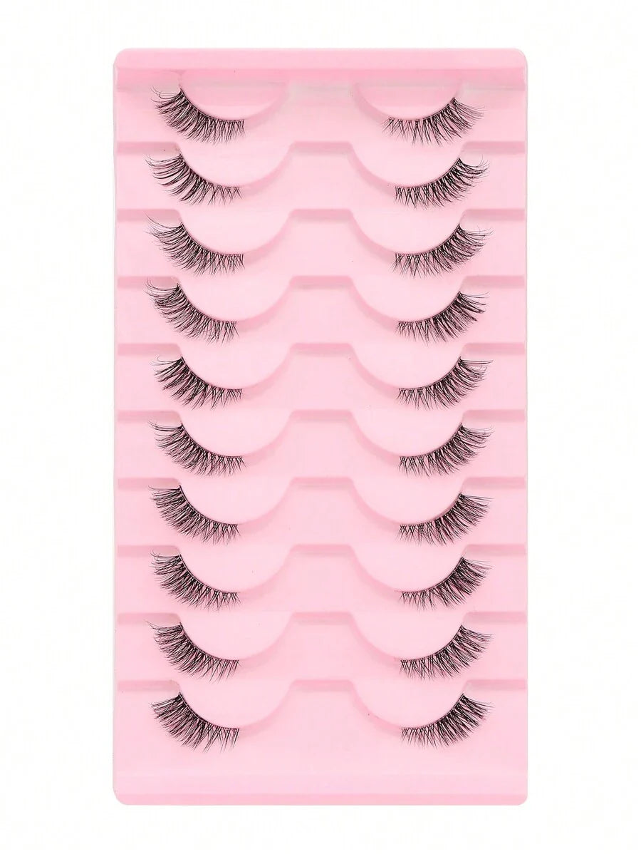 10 Pairs Of Cat Eye Style Naturally Crossing And Extending Black False Eyelashes, Suitable For Daily And Date Makeup, Extended Eyelashes, False Eyelashes, Transparent Thread False Eyelashes