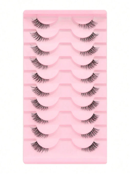 10 Pairs Of Cat Eye Style Naturally Crossing And Extending Black False Eyelashes, Suitable For Daily And Date Makeup, Extended Eyelashes, False Eyelashes, Transparent Thread False Eyelashes