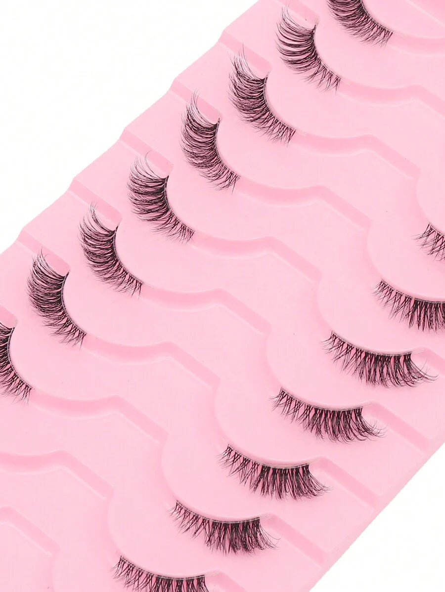 10 Pairs Of Cat Eye Style Naturally Crossing And Extending Black False Eyelashes, Suitable For Daily And Date Makeup, Extended Eyelashes, False Eyelashes, Transparent Thread False Eyelashes