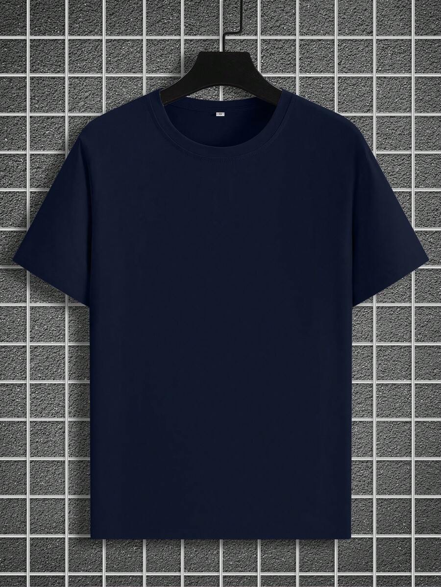 Manfinity Homme Men's Solid Color Round Neck Short Sleeve T-Shirt