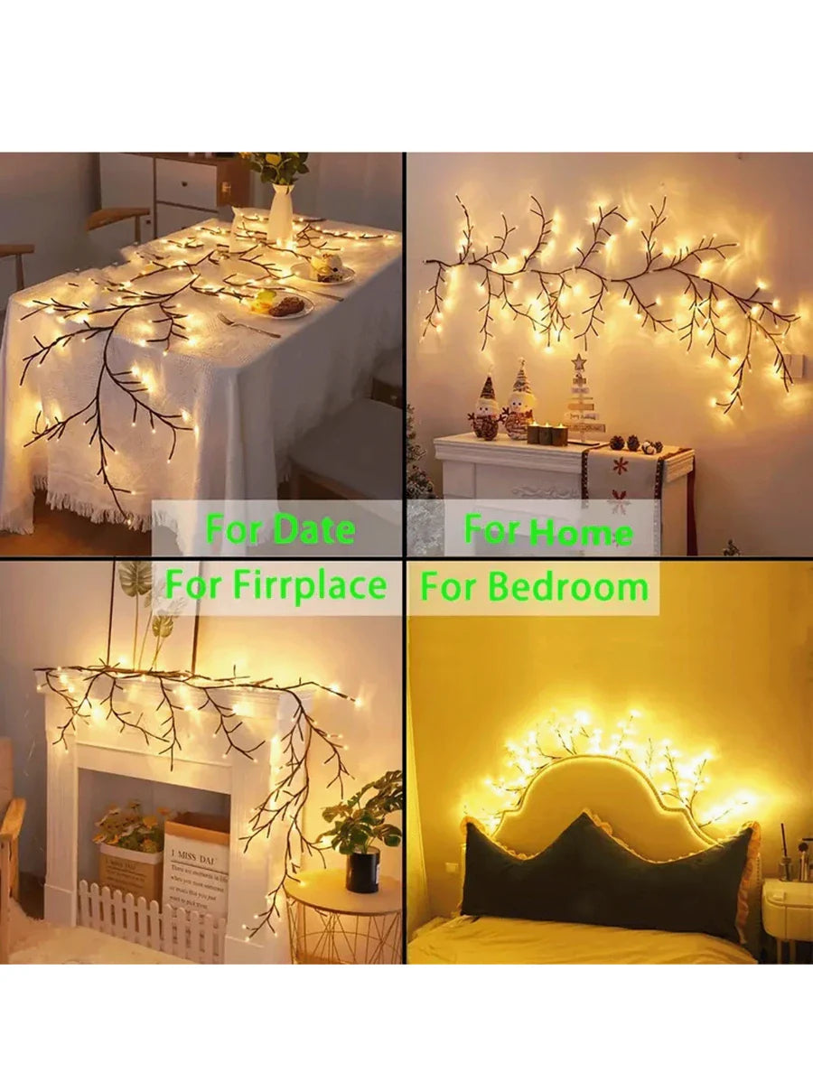 1pc 1.8m/5.9ft USB Powered Artificial Plant Branch With 96 LEDs, Willow Vine Light For Home Indoor Wall Bedroom Living Room Decor, Bendable Willow Twig Lamp, 8 Modes Vine Tree Decor Nightlight, Suitable For Indoor Atmosphere, Party, Holiday And Gift Ideas