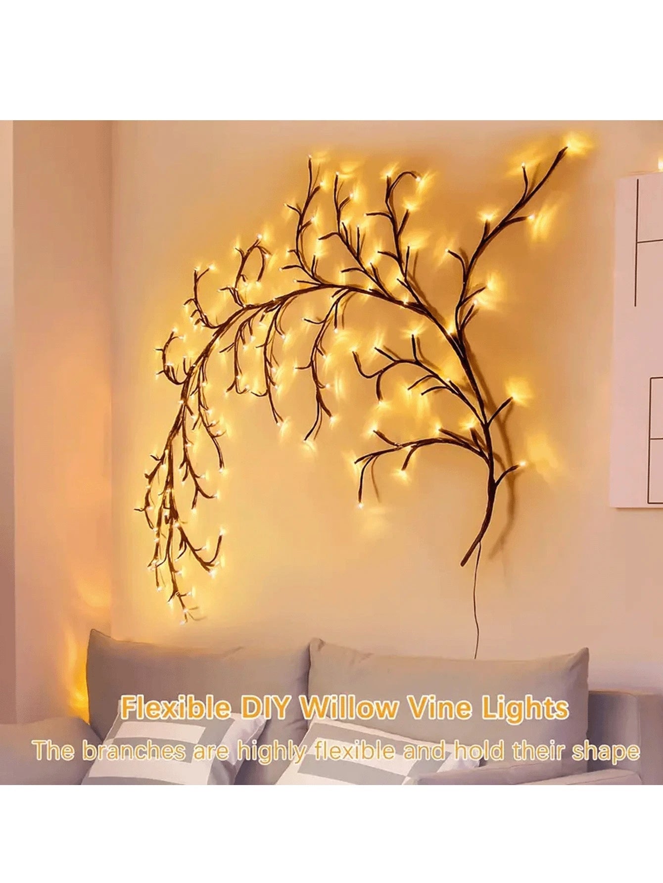 1pc 1.8m/5.9ft USB Powered Artificial Plant Branch With 96 LEDs, Willow Vine Light For Home Indoor Wall Bedroom Living Room Decor, Bendable Willow Twig Lamp, 8 Modes Vine Tree Decor Nightlight, Suitable For Indoor Atmosphere, Party, Holiday And Gift Ideas
