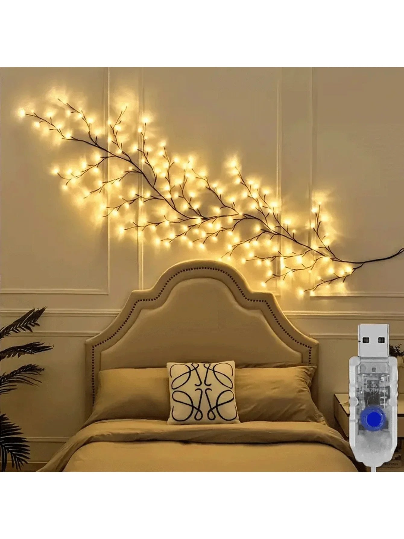 1pc 1.8m/5.9ft USB Powered Artificial Plant Branch With 96 LEDs, Willow Vine Light For Home Indoor Wall Bedroom Living Room Decor, Bendable Willow Twig Lamp, 8 Modes Vine Tree Decor Nightlight, Suitable For Indoor Atmosphere, Party, Holiday And Gift Ideas