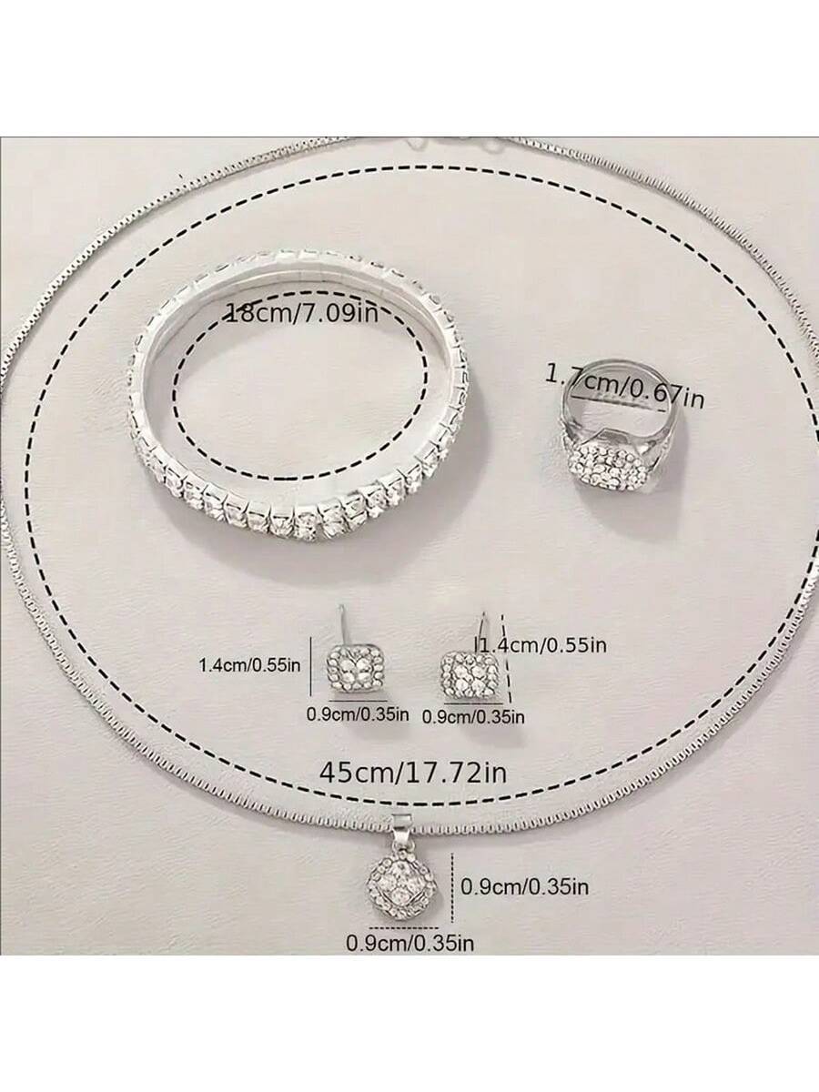 7pcs Elegant Quartz Wristwatch & Jewelry Set, Including Round-Shaped Ladies Watch, Rhinestone Necklace, Earrings, Ring, Bracelet (No Box)