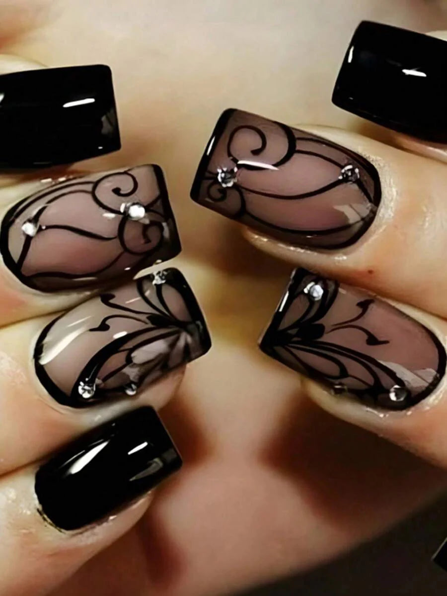 24Pcs Black Press On Nails Short Square Fake Nails Black Acrylic Glue On Nails Full Cover Glossy Nails Press Ons Short Stick On Nails Summer Artificial Nails For Women Girls 1pc Nail File & 1Nail Glue Sticker Kit Nails For Girl Mother Women Gift ,Whitenin