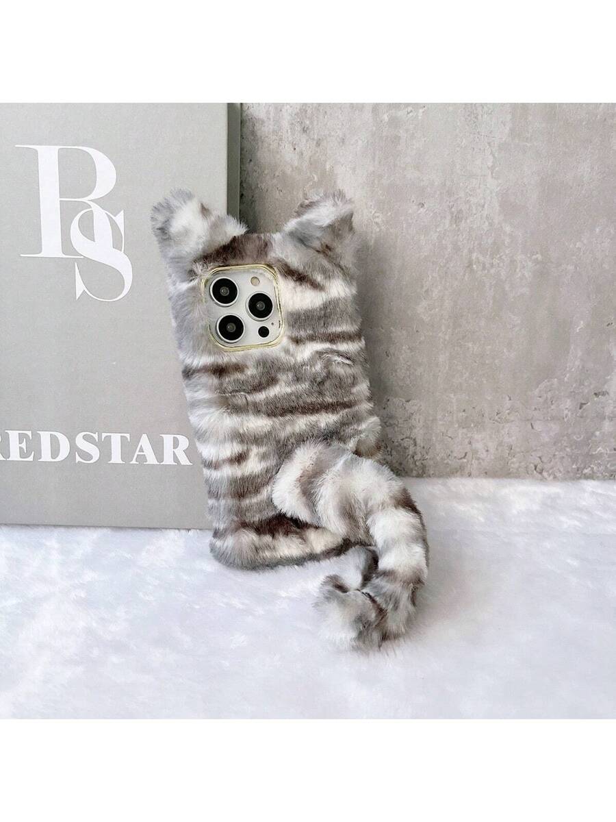1pc Plush 3D Cute Tiger Print Winter Shockproof Phone Case, Compatible With Iphone/Redmi/OPPO Phones
