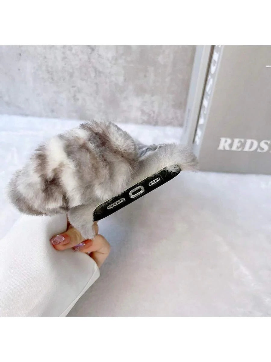 1pc Plush 3D Cute Tiger Print Winter Shockproof Phone Case, Compatible With Iphone/Redmi/OPPO Phones