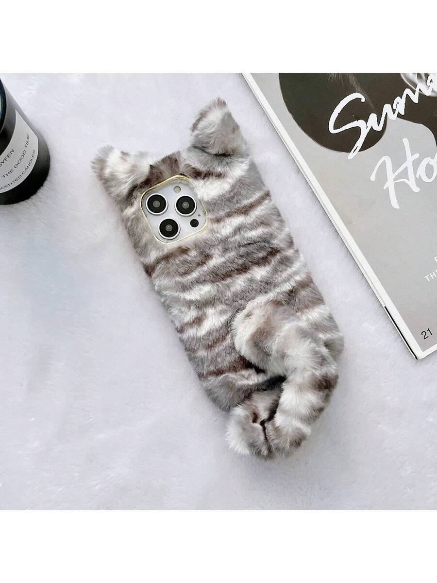 1pc Plush 3D Cute Tiger Print Winter Shockproof Phone Case, Compatible With Iphone/Redmi/OPPO Phones