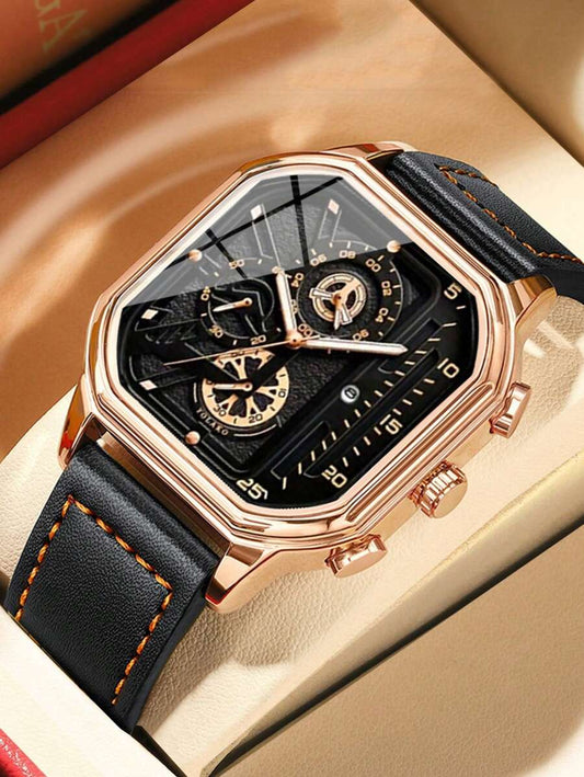 Fashion Square Watch For Men Vintage Sports Watch Men's Business Casual Watches Date PU Leather Quartz Wristwatch, Ideal Choice For Gifts