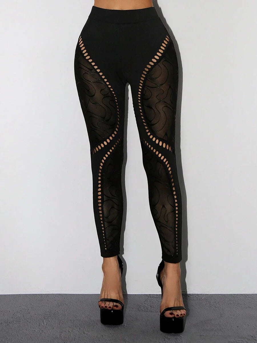 SHEIN ICON Asymmetric Mesh Patchwork & Floral Print Legging