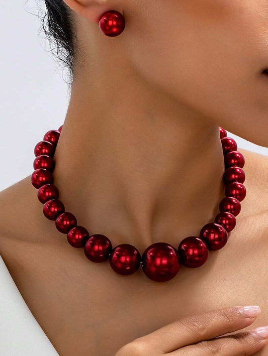 Luxurious & Elegant Artificial/Faux Pearl Earrings And Necklace Jewelry Set, Suitable For Daily & Formal Wear And Gifting