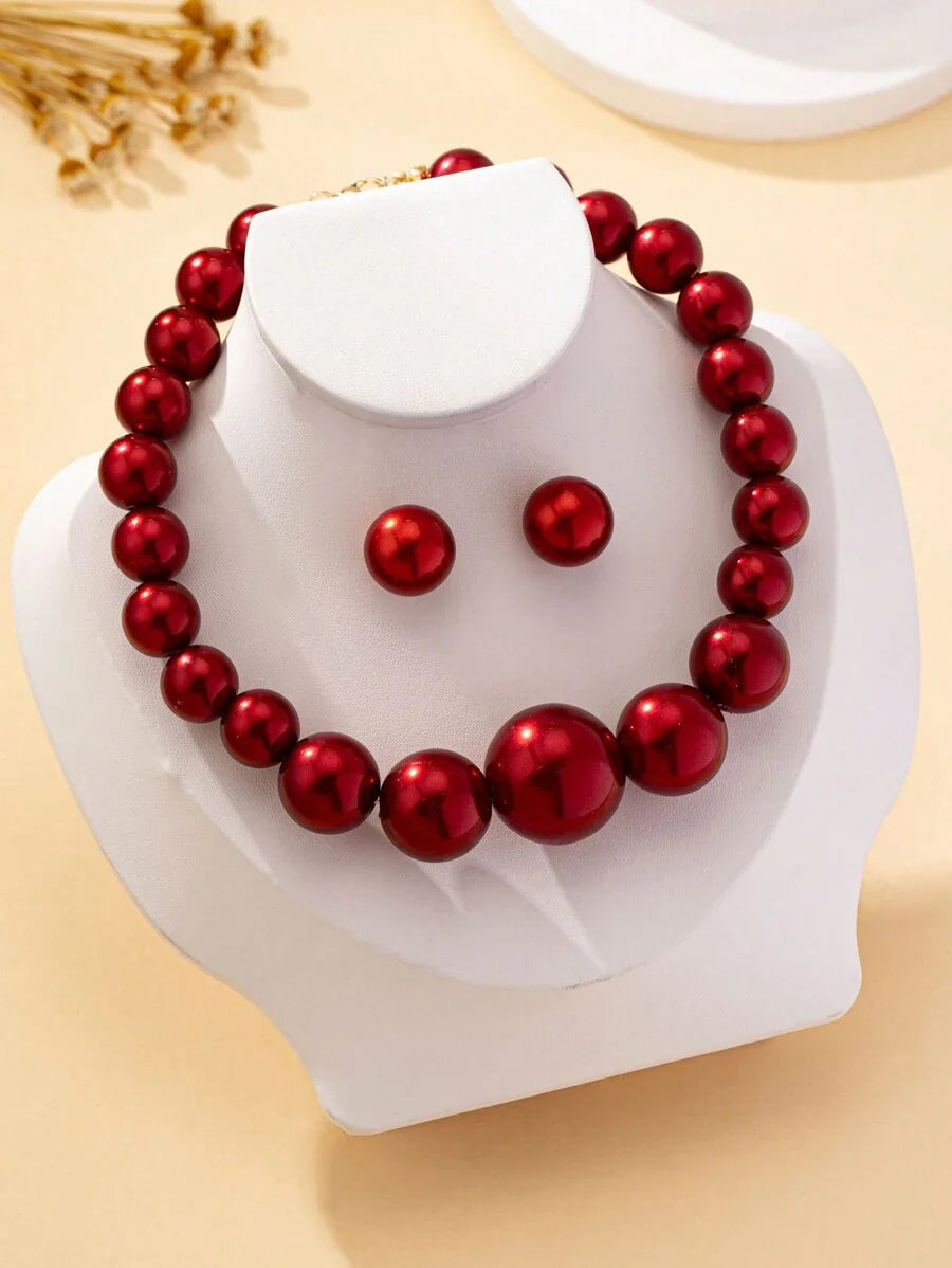 Luxurious & Elegant Artificial/Faux Pearl Earrings And Necklace Jewelry Set, Suitable For Daily & Formal Wear And Gifting