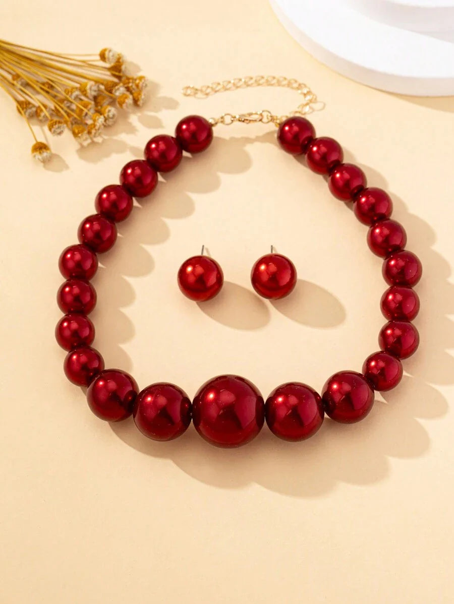 Luxurious & Elegant Artificial/Faux Pearl Earrings And Necklace Jewelry Set, Suitable For Daily & Formal Wear And Gifting