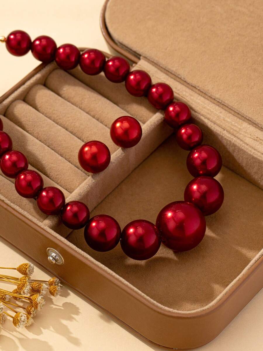 Luxurious & Elegant Artificial/Faux Pearl Earrings And Necklace Jewelry Set, Suitable For Daily & Formal Wear And Gifting