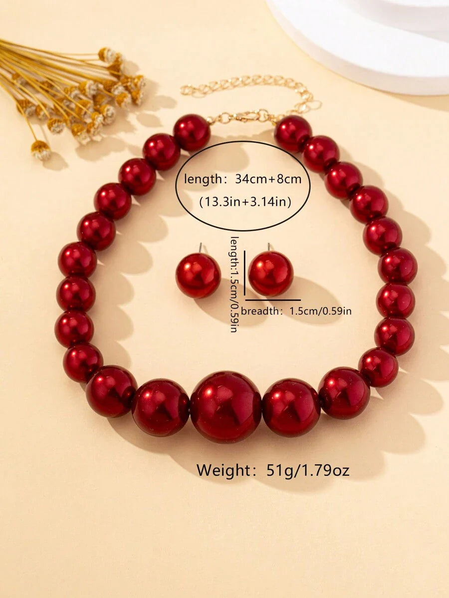 Luxurious & Elegant Artificial/Faux Pearl Earrings And Necklace Jewelry Set, Suitable For Daily & Formal Wear And Gifting