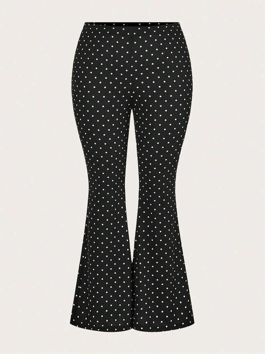 SHEIN LUNE Plus Size All-Over Print Flare Leg Slimming Casual Pants, Everyday Casual Wear