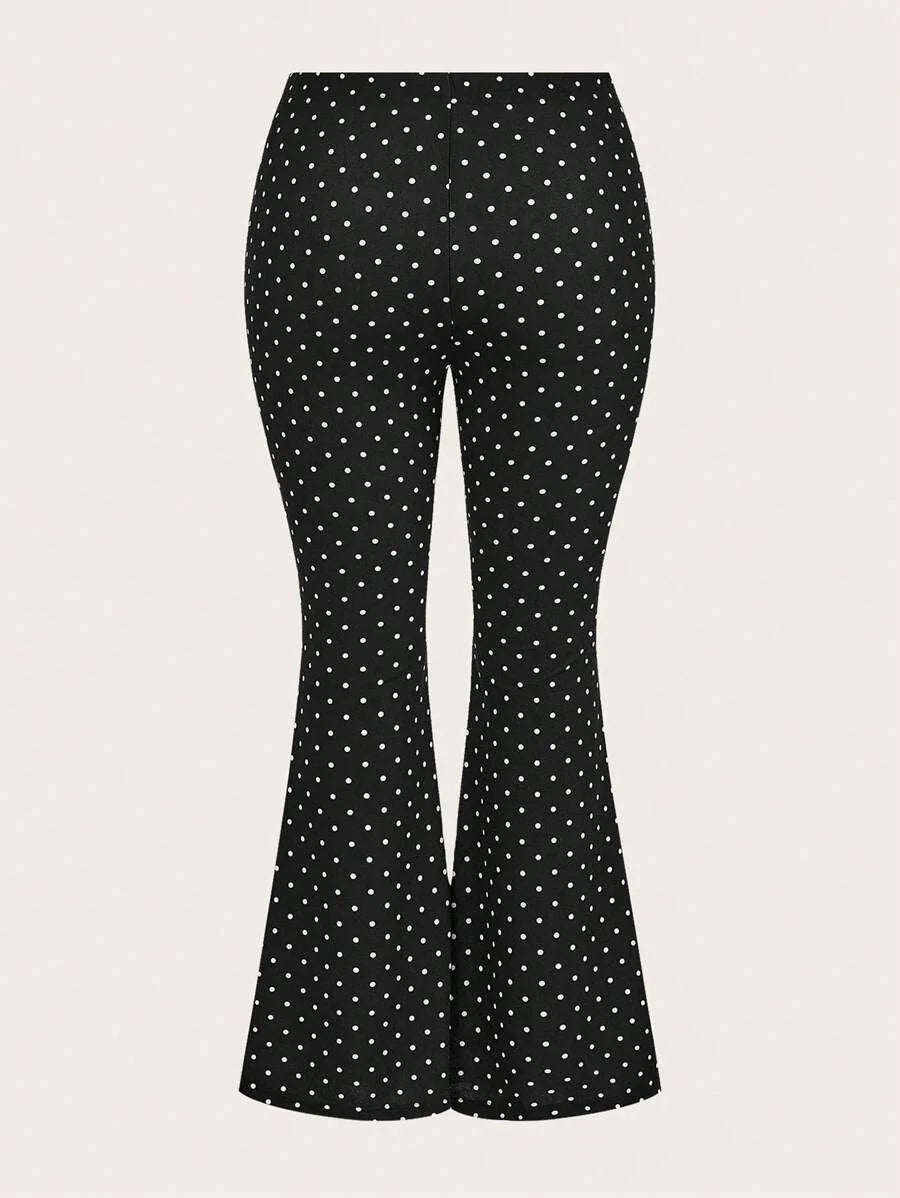 SHEIN LUNE Plus Size All-Over Print Flare Leg Slimming Casual Pants, Everyday Casual Wear