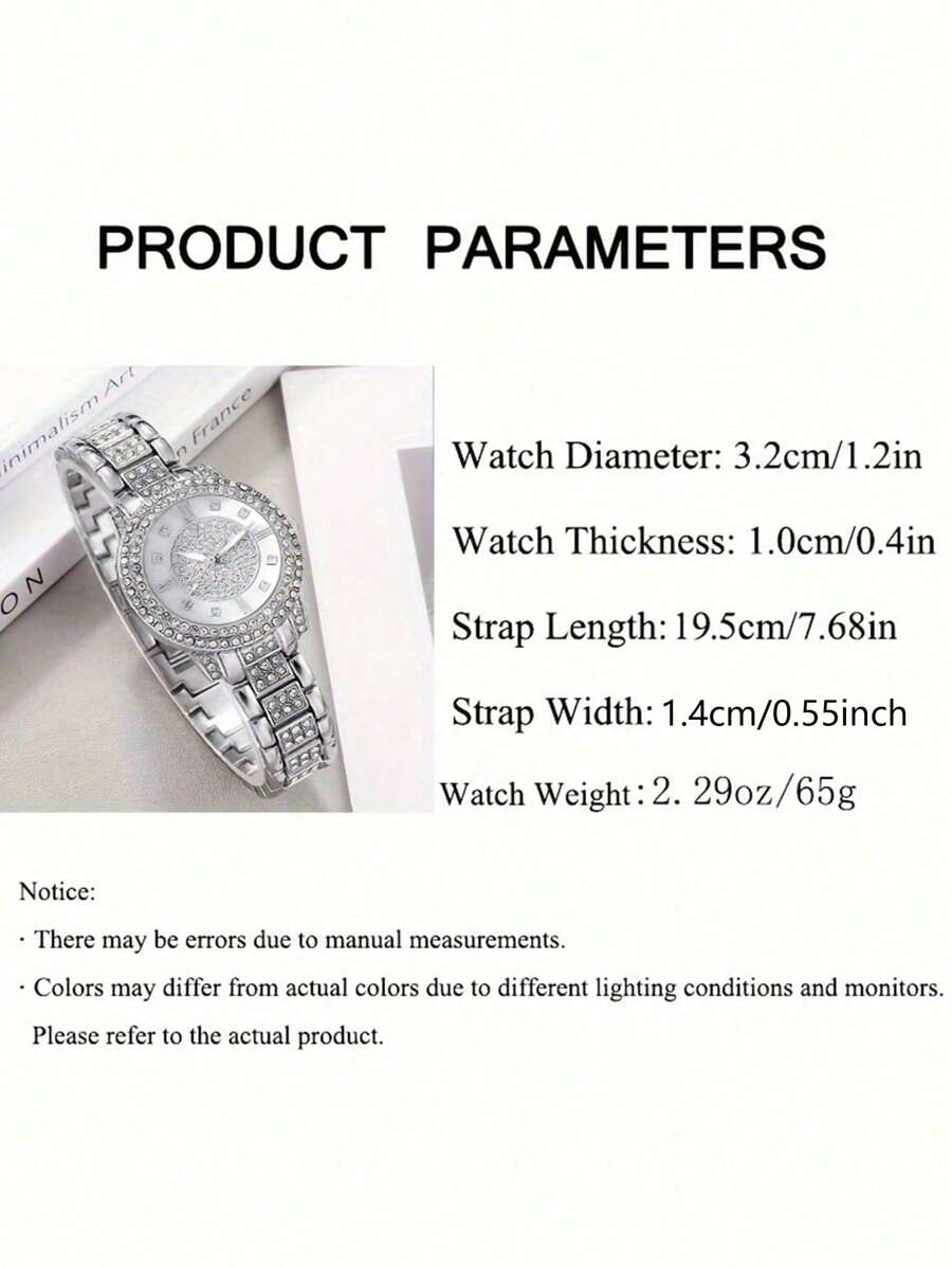 1set Women's Fashion Luxury Watch Set With Bangle, Quartz Watch And 5pcs Rhinestone Accessories