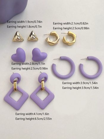 5pcs/Set Fashion Minimalist Heart Shaped Hollow Dangle Earrings Set Valentines,Mom,Mother,Mother's Day,Gift